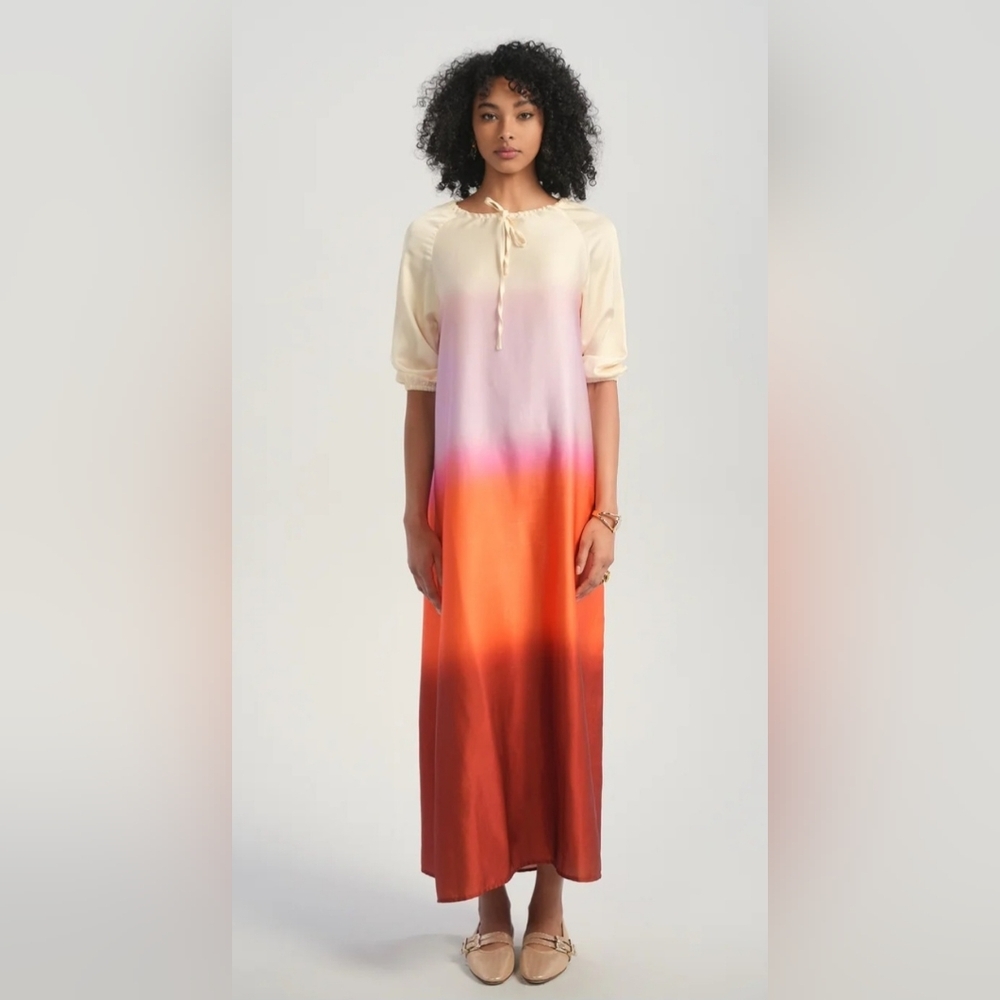Ombre Maxi Dress in Cream, Pink & Orange